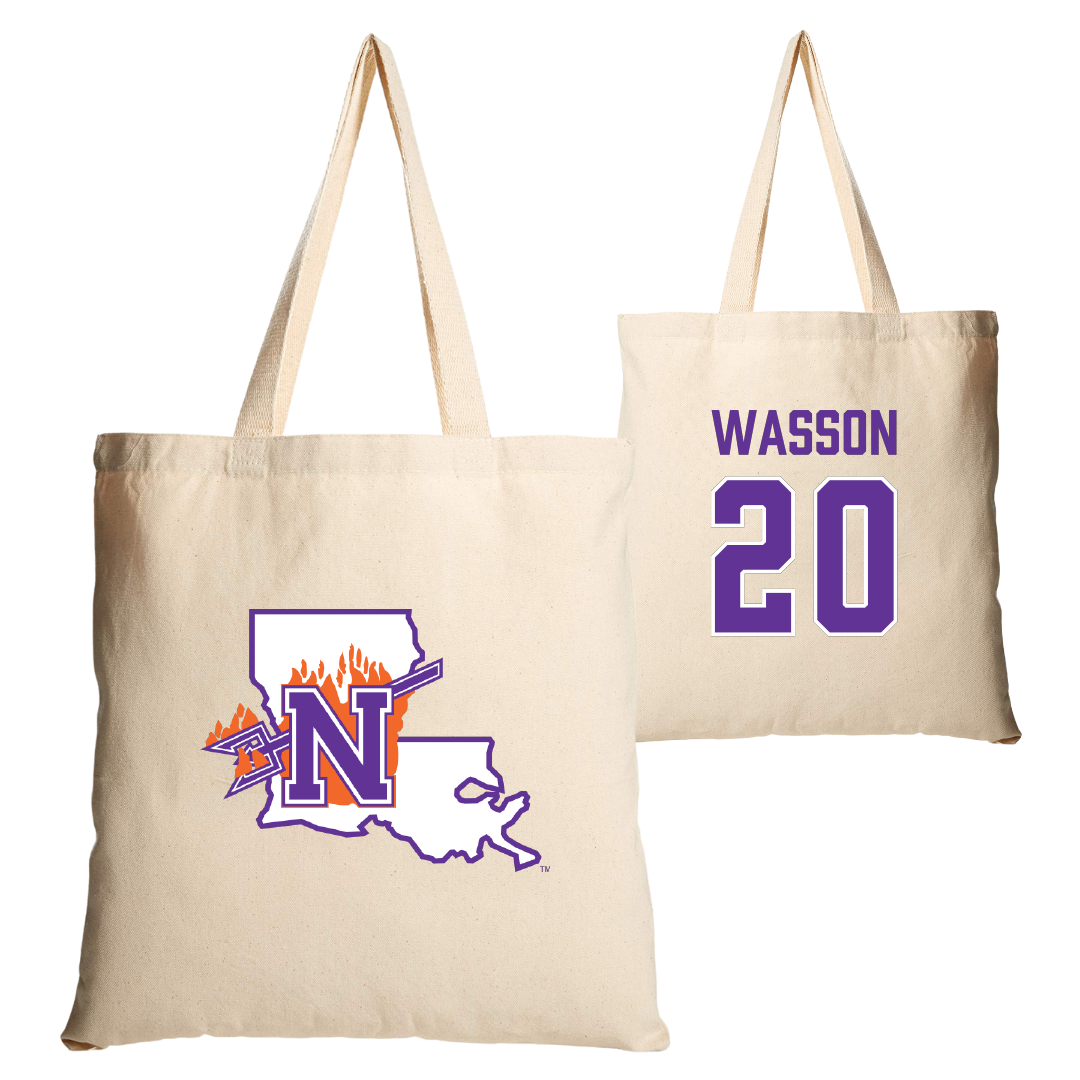 Northwestern State University Football Tan Canvas Tote Bag - #20 Hogan Wasson
