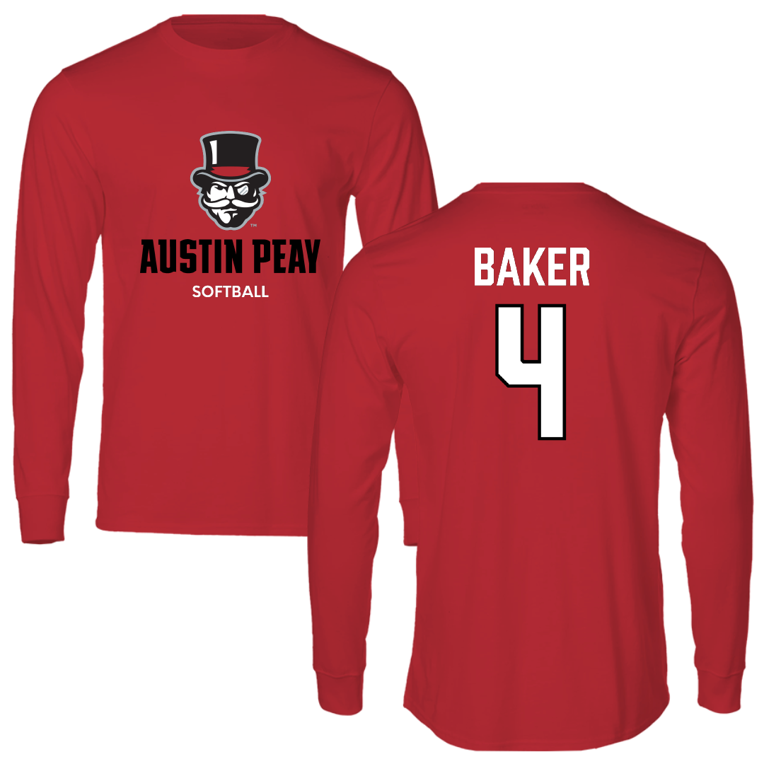 Austin Peay State University Softball Red Mascot Long Sleeve - #4 Emilee Baker