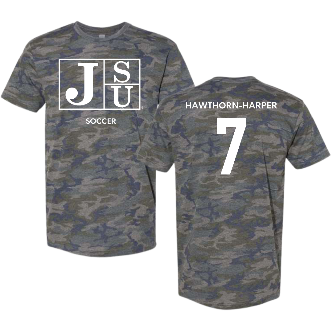 Jackson State University Soccer (W) Vintage Camo Tee - #7 Ryanne Hawthorn-Harper