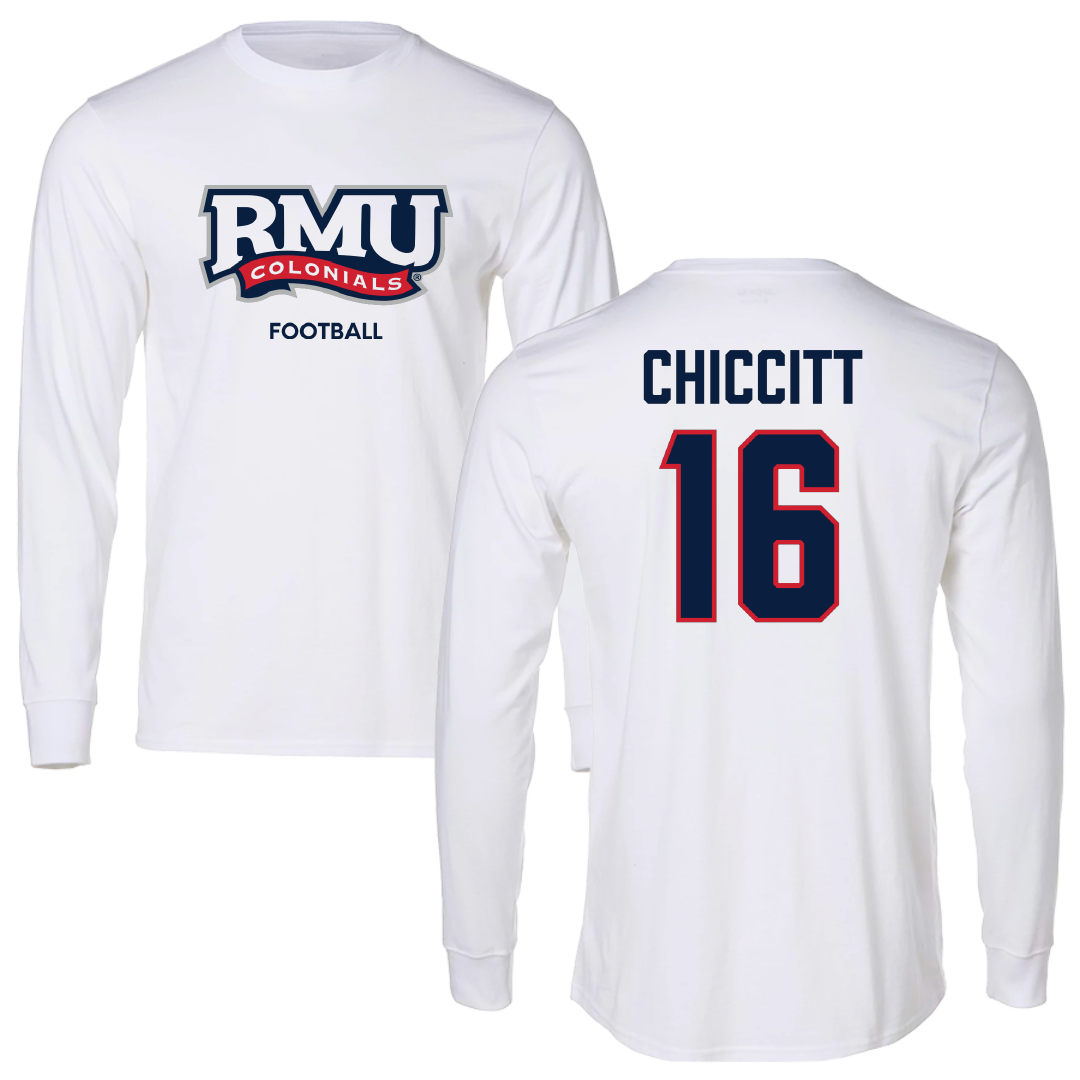 Robert Morris University Football White Mascot Long Sleeve - #16 Anthony Chiccitt