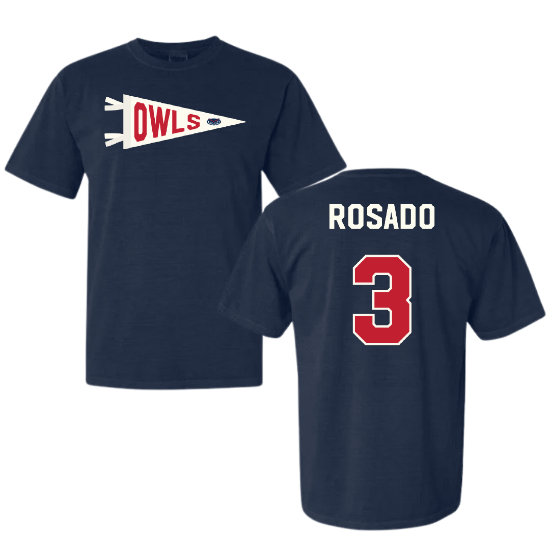 Florida Atlantic University Basketball Navy Pennant Comfort Colors Tee - #3 Giancarlo Rosado