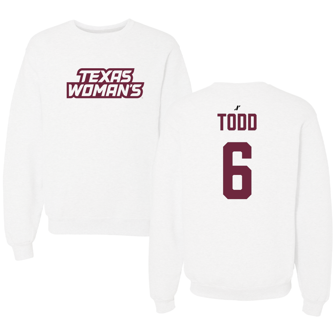 Texas Woman's University Softball White Crewneck - #6 Riley Todd