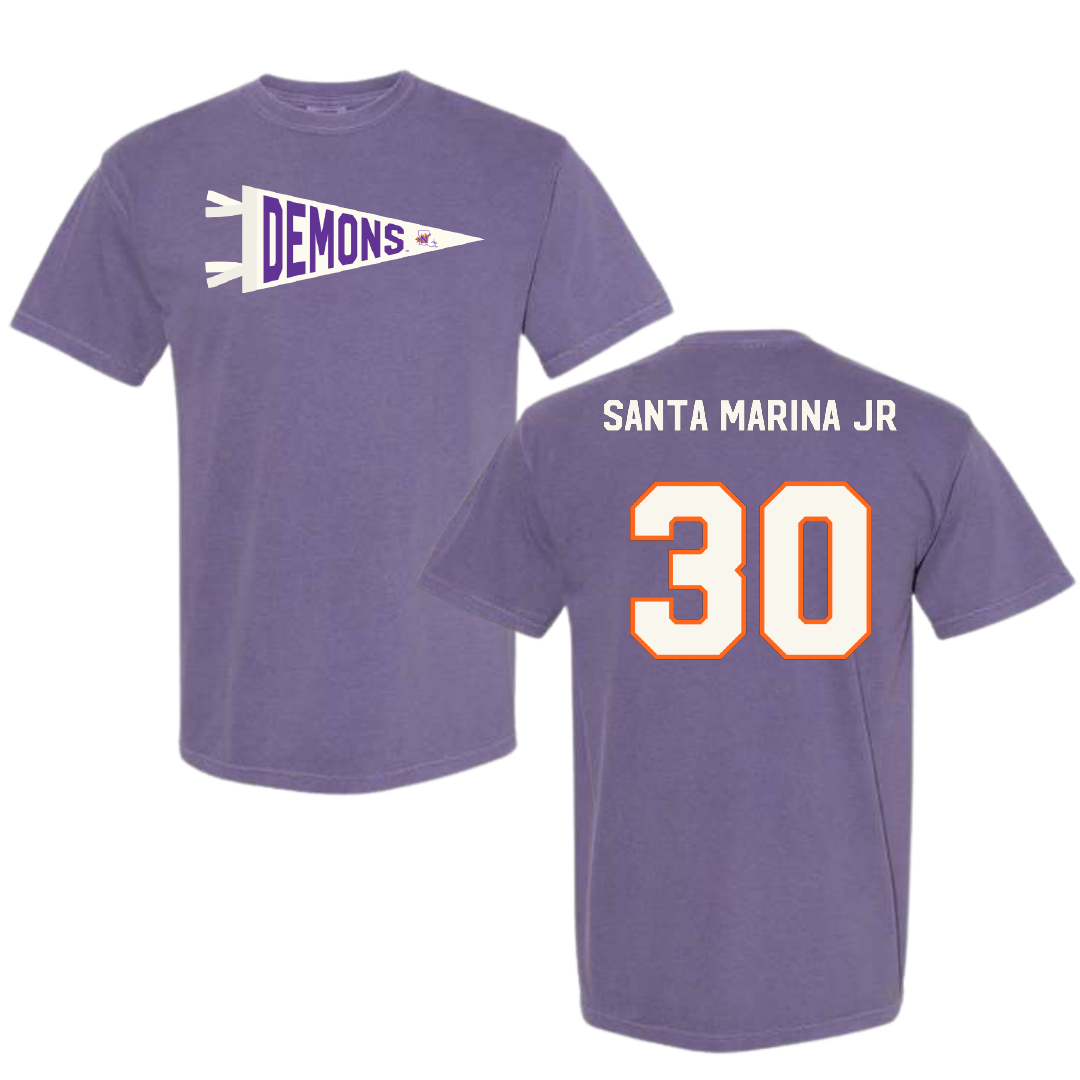 Northwestern State University Football Purple Pennant Comfort Colors Tee - #30 Troy Santa Marina Jr