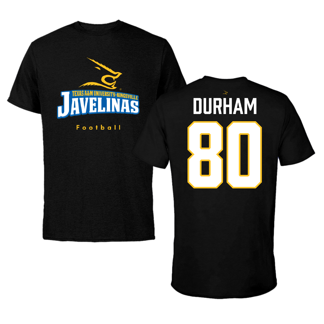 Texas A&M University-Kingsville Football Black Tee - #80 Exavier Durham