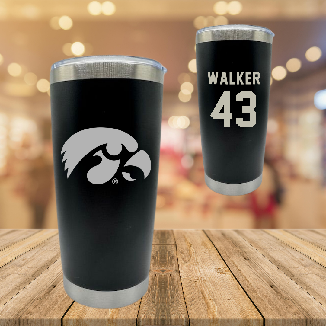 University of Iowa Baseball Black Stainless Steel Tumbler - #43 Bryson Walker