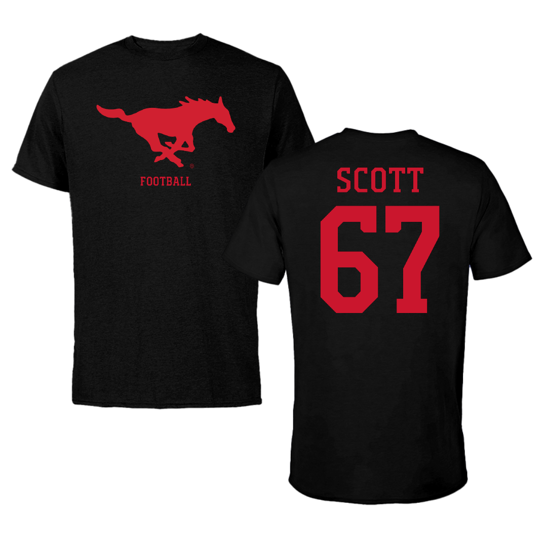 Southern Methodist University Football Black Tee - #67 Sean Scott