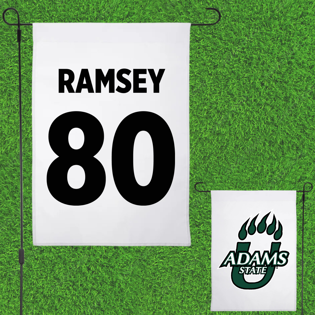 Adams State University Football White Garden Flag - #80 Damarian Ramsey