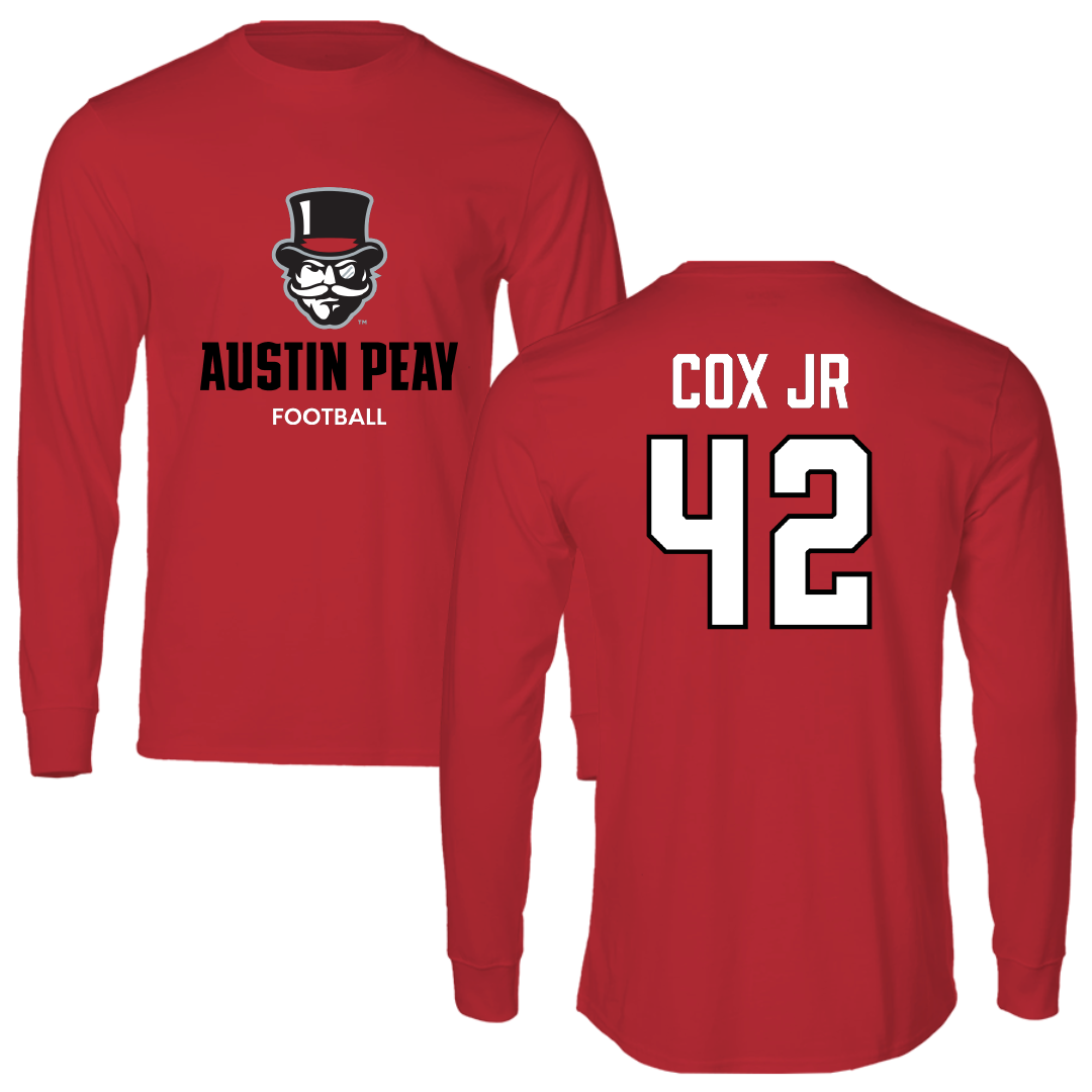 Austin Peay State University Football Red Mascot Long Sleeve - #42 TJ Cox Jr
