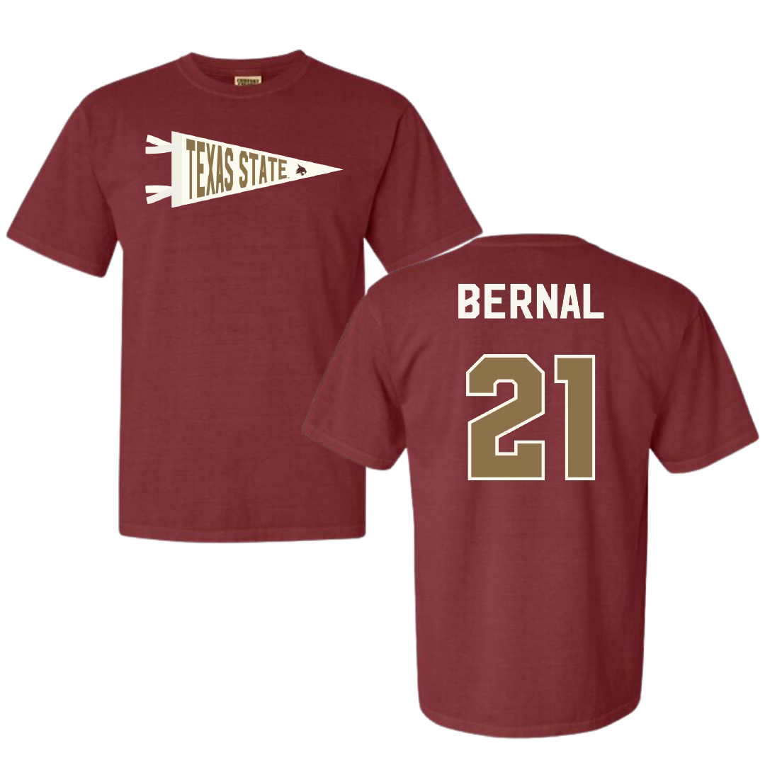 Texas State University Baseball Maroon Pennant Comfort Colors Tee - #21 Chris Bernal