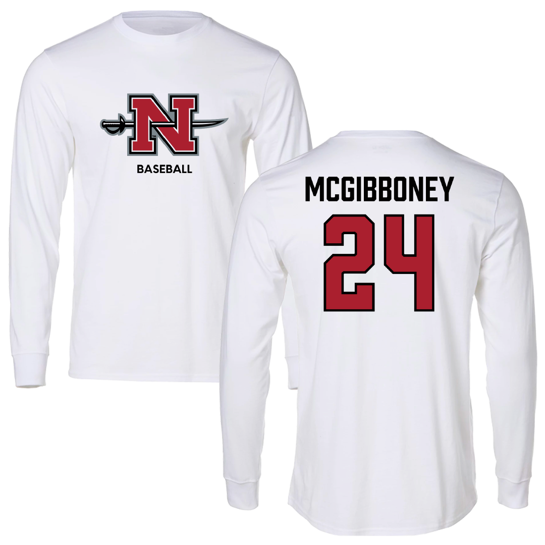 Nicholls State University Baseball White Long Sleeve - #24 Luke McGibboney
