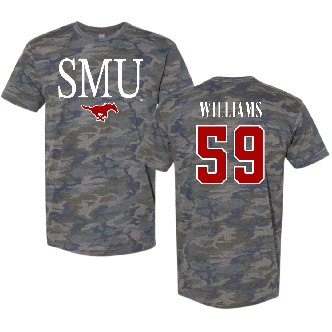 Southern Methodist University Football Vintage Camo Tee - #59 PJ Williams