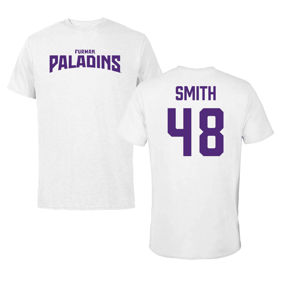 Furman University Football White Classic Performance Tee - #48 Luke Smith