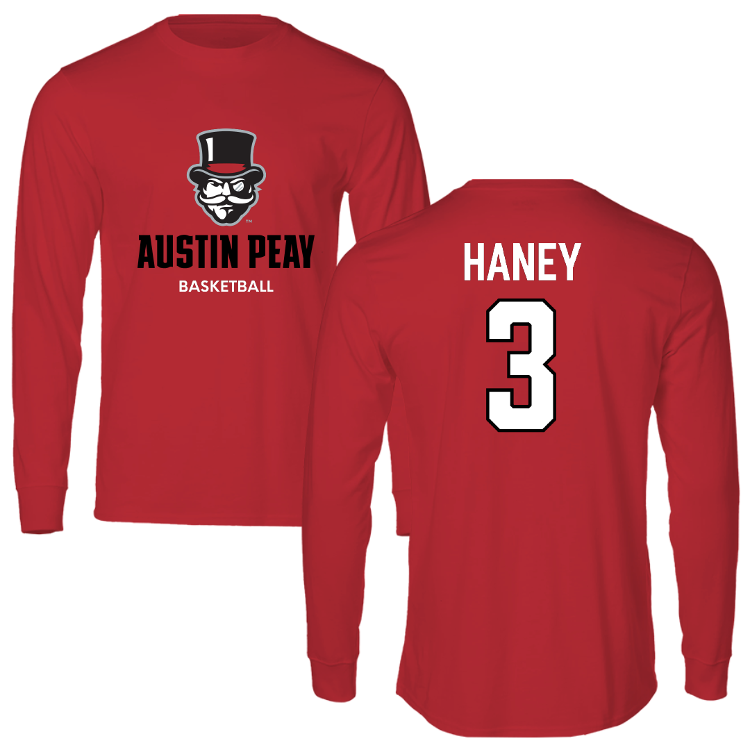 Austin Peay State University Basketball (M) Red Mascot Performance Long Sleeve - #3 Isaac Haney