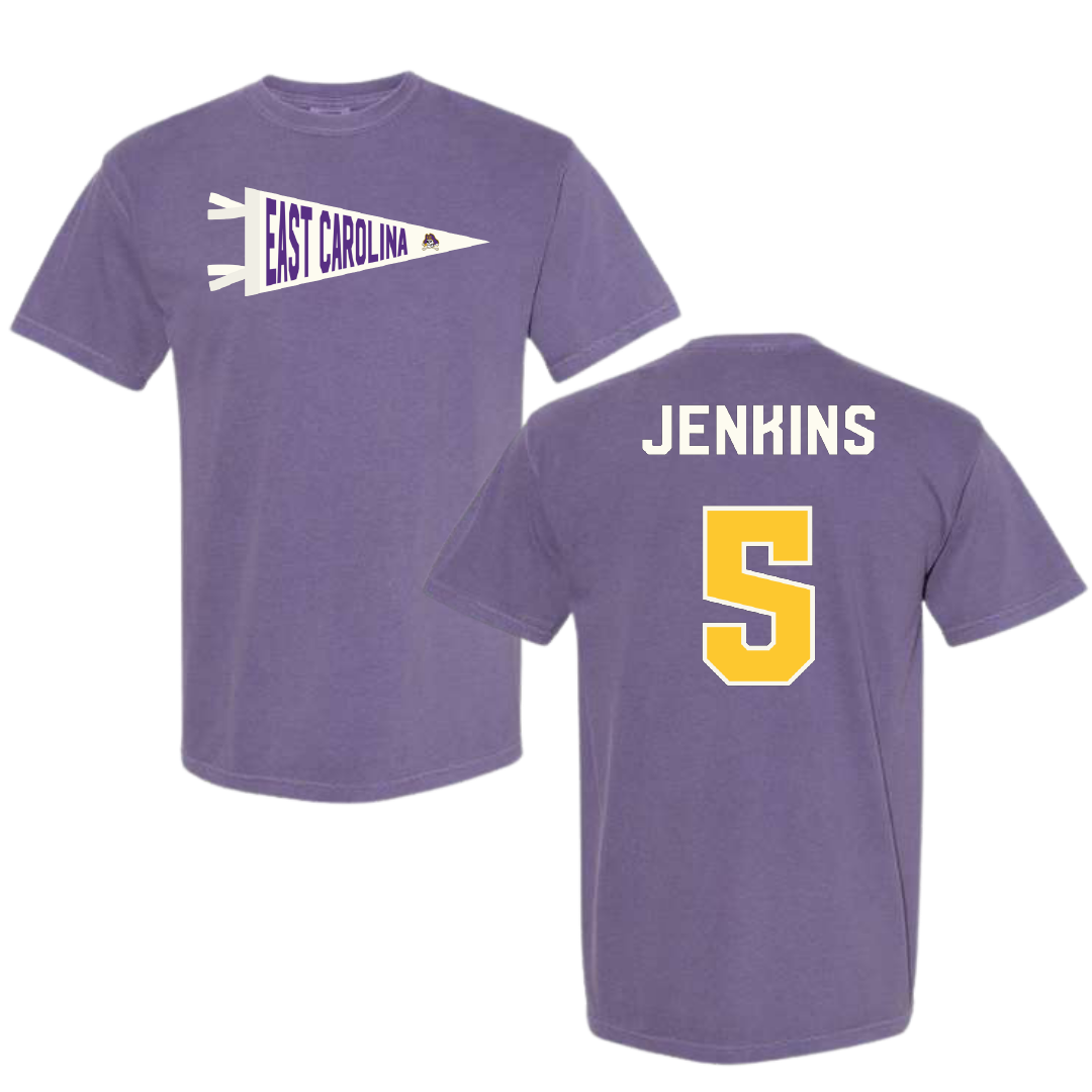 East Carolina University Football Purple Pennant Comfort Colors Tee - #5 Parker Jenkins