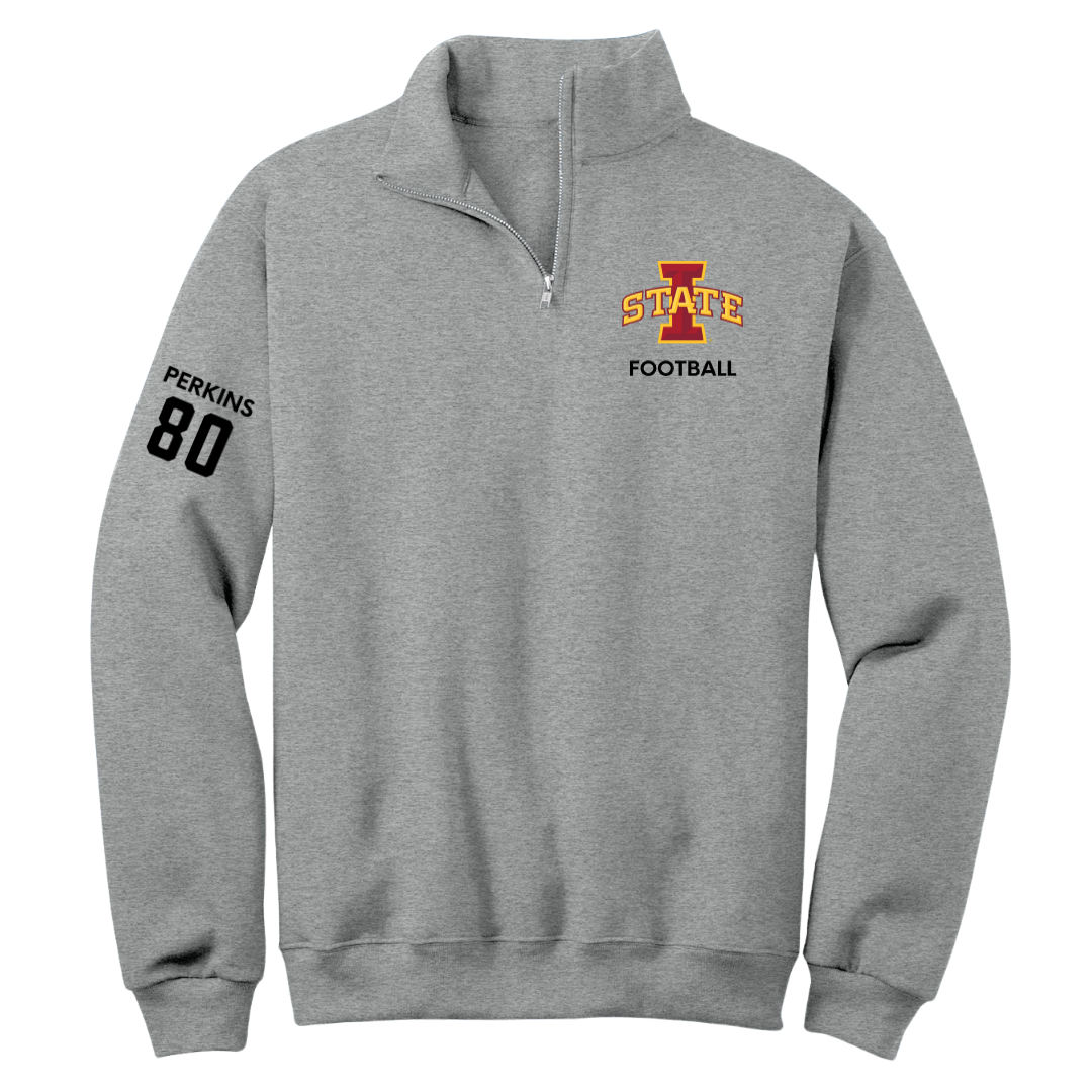 Iowa State University Football Sport Gray Quarter-Zip - #80 Tyler Perkins
