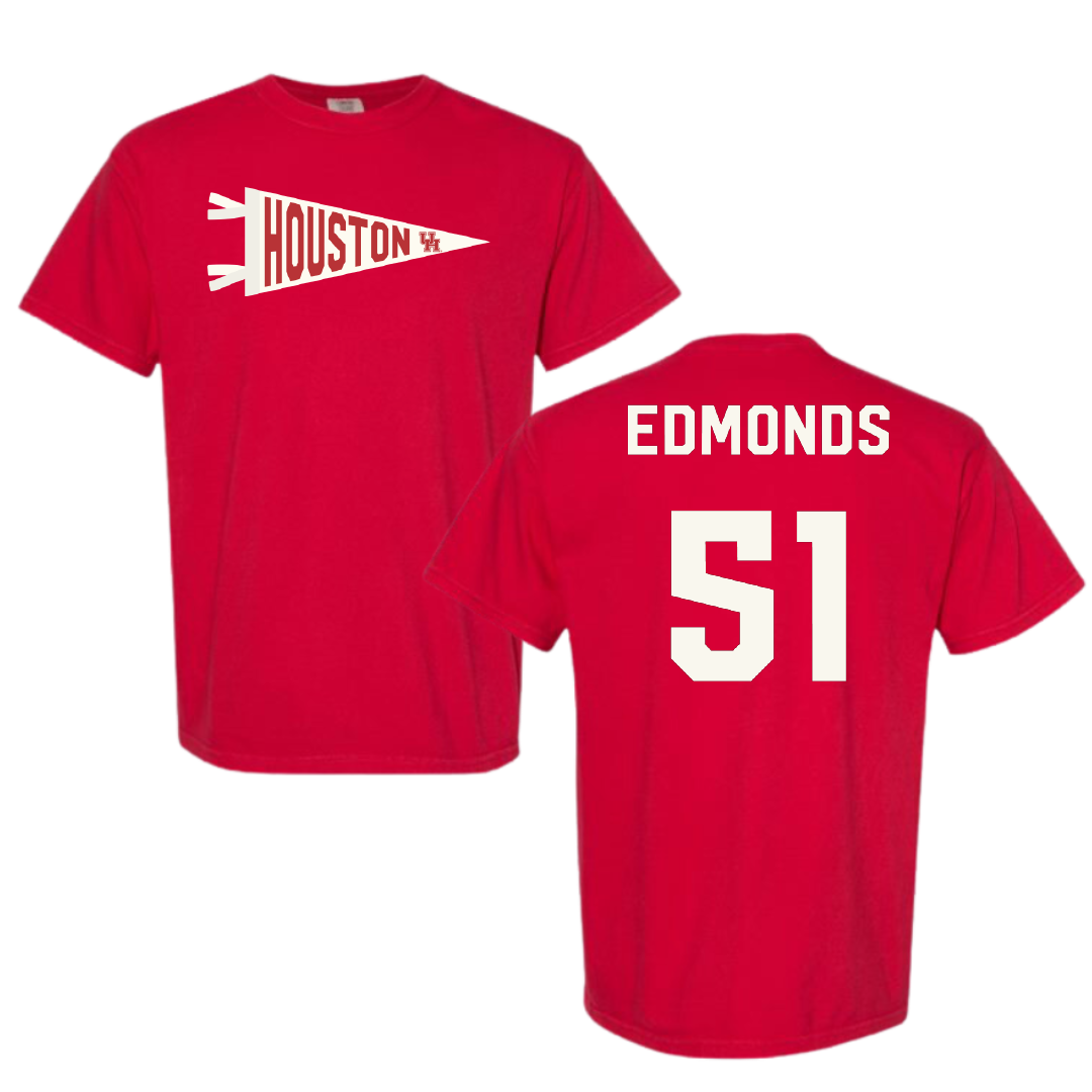 University of Houston Baseball Red Pennant Comfort Colors Tee - #51 Cameron Edmonds