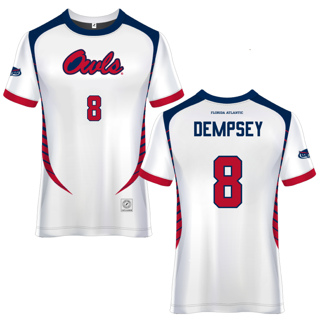 Florida Atlantic University White Soccer Jersey - #8 Drew Dempsey