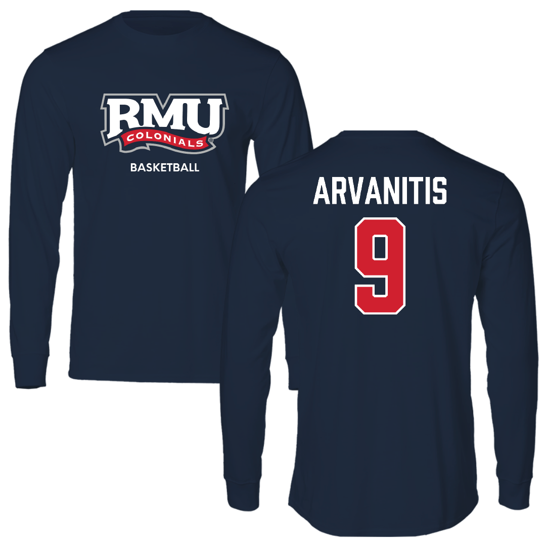 Robert Morris University Basketball (M) Navy RMU Long Sleeve - #9 Cyril Arvanitis