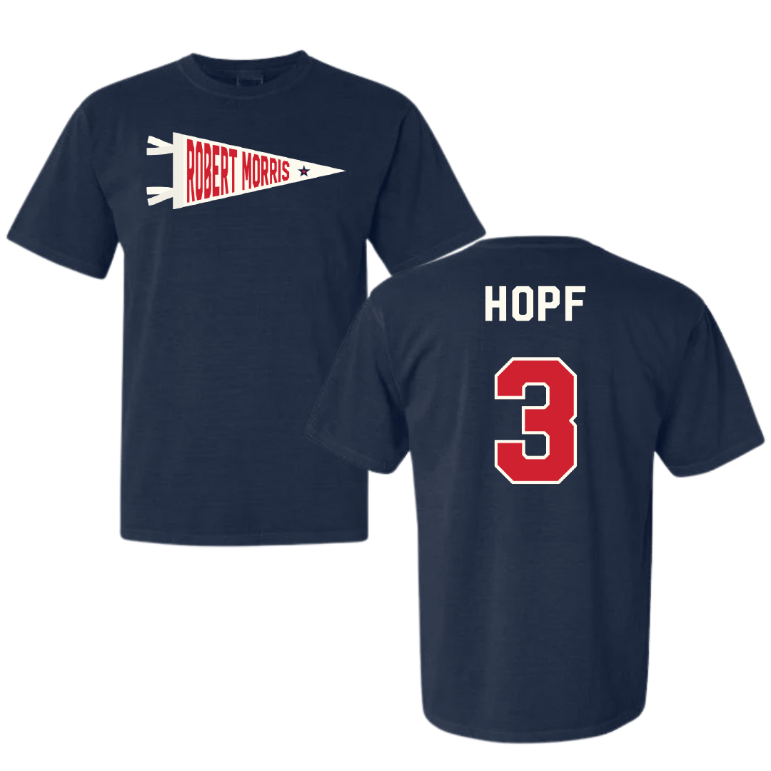Robert Morris University Softball Navy Pennant Comfort Colors Tee - #3 Kaylyn Hopf