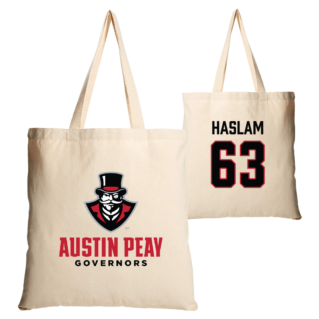 Austin Peay State University Football Tan Canvas Tote Bag - #63 Donovan Haslam