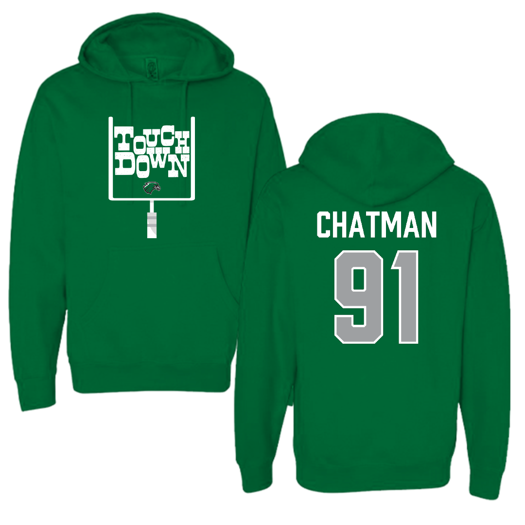 Northeastern State University Football Green Touchdown Hoodie - #91 Marquez Chatman