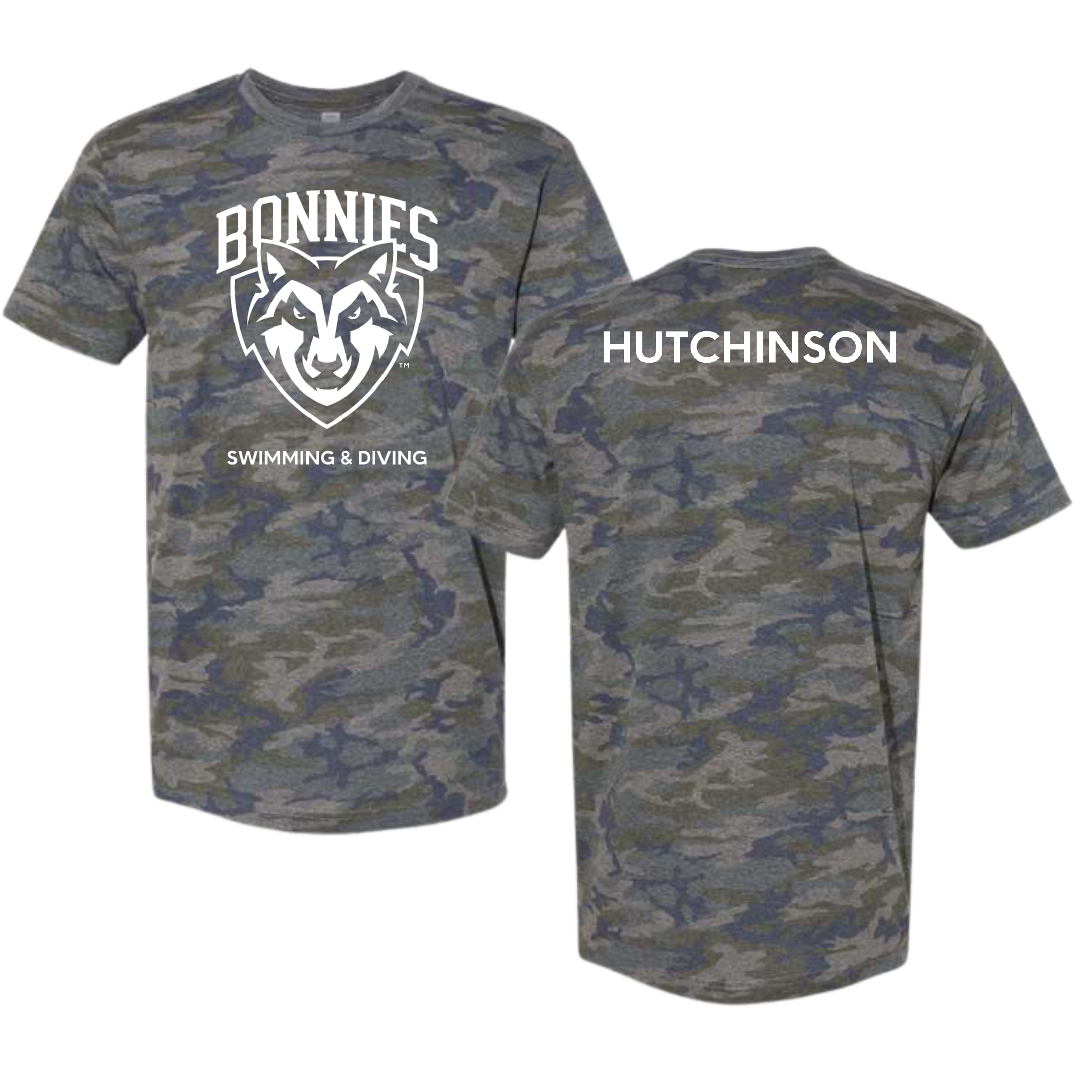 St. Bonaventure University Swimming & Diving Vintage Camo Tee - Davis Hutchinson