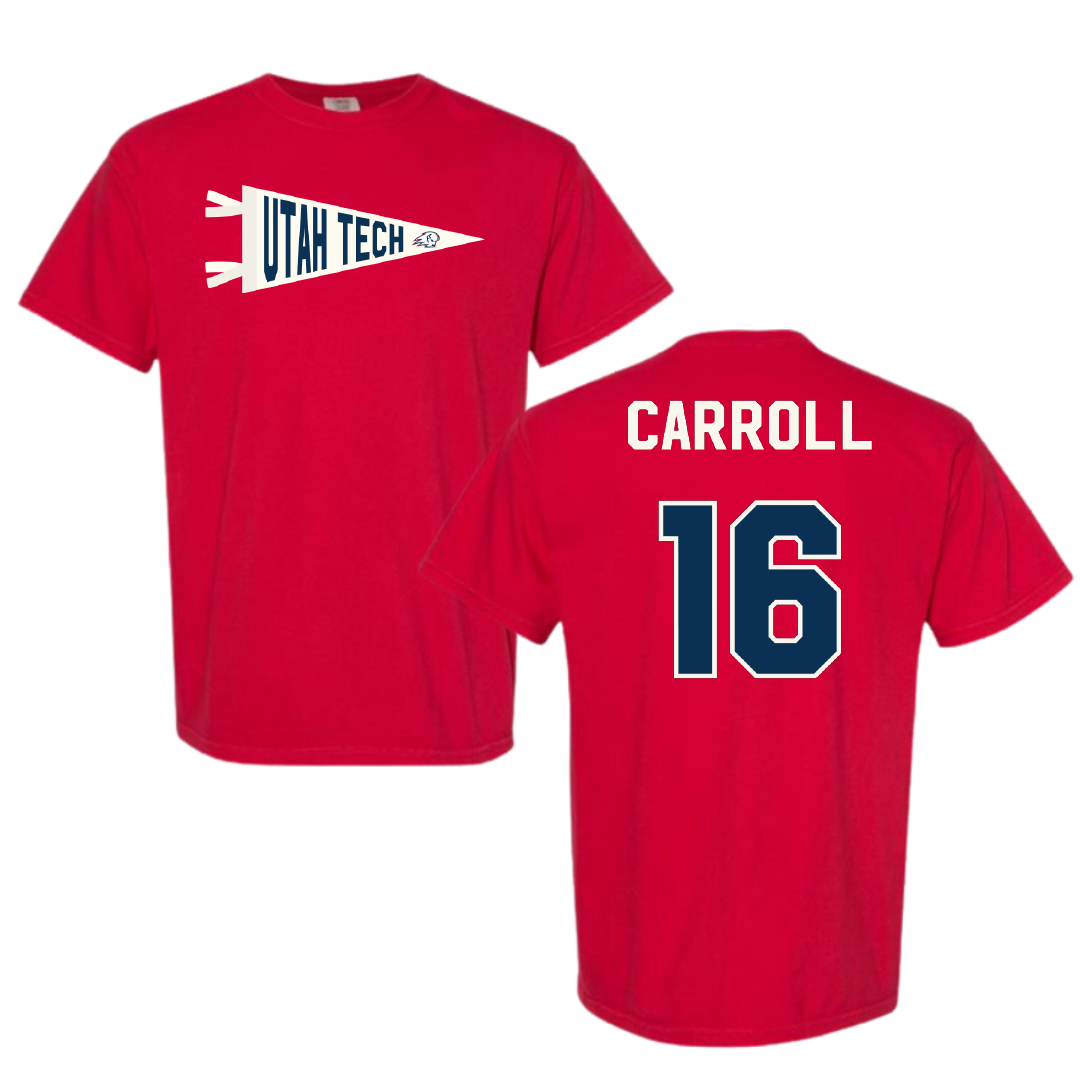 Utah Tech University Baseball Red Pennant Comfort Colors Tee - #16 Jace Carroll