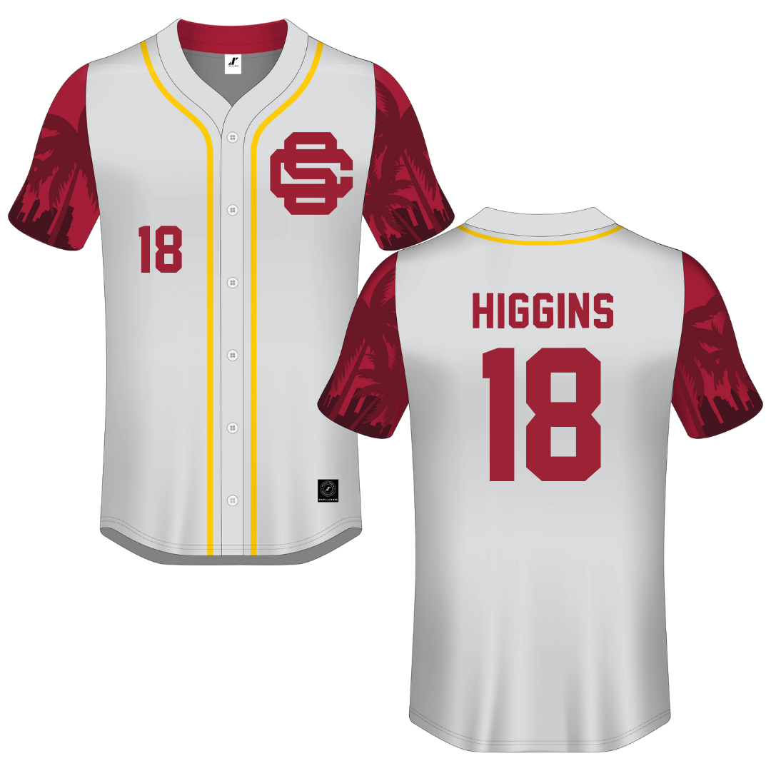 University of Southern California Gray Button-Down Jersey - #18 Kade Higgins
