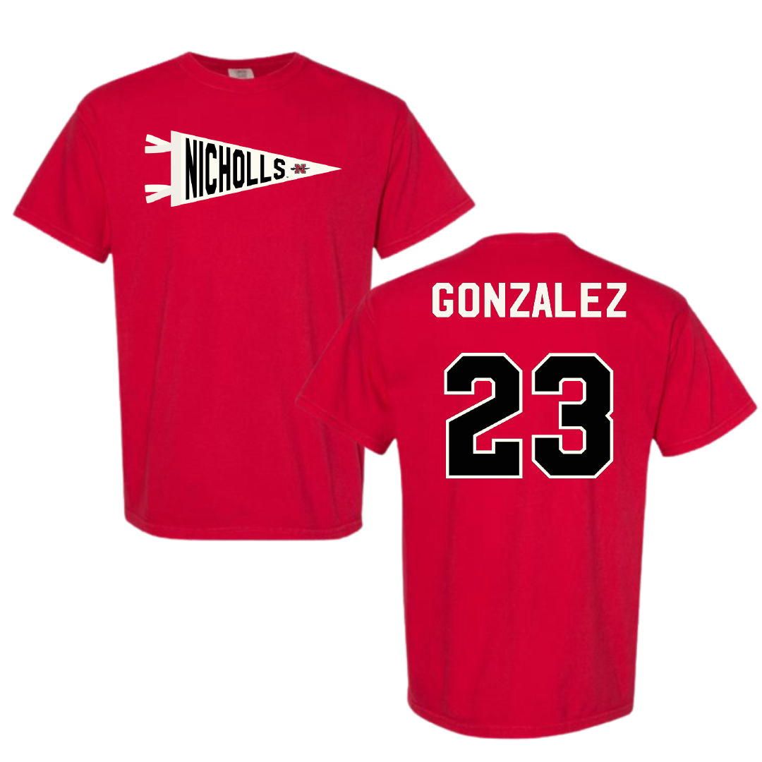 Nicholls State University Soccer Red Pennant Comfort Colors Tee - #23 Hanah Gonzalez