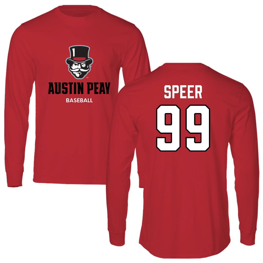 Austin Peay State University Baseball Red Mascot Performance Long Sleeve - #99 Tre Speer