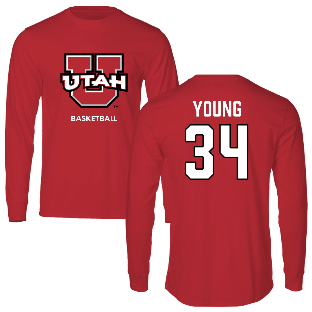 University of Utah Basketball (W) Red Utes Long Sleeve - #34 Dasia Young