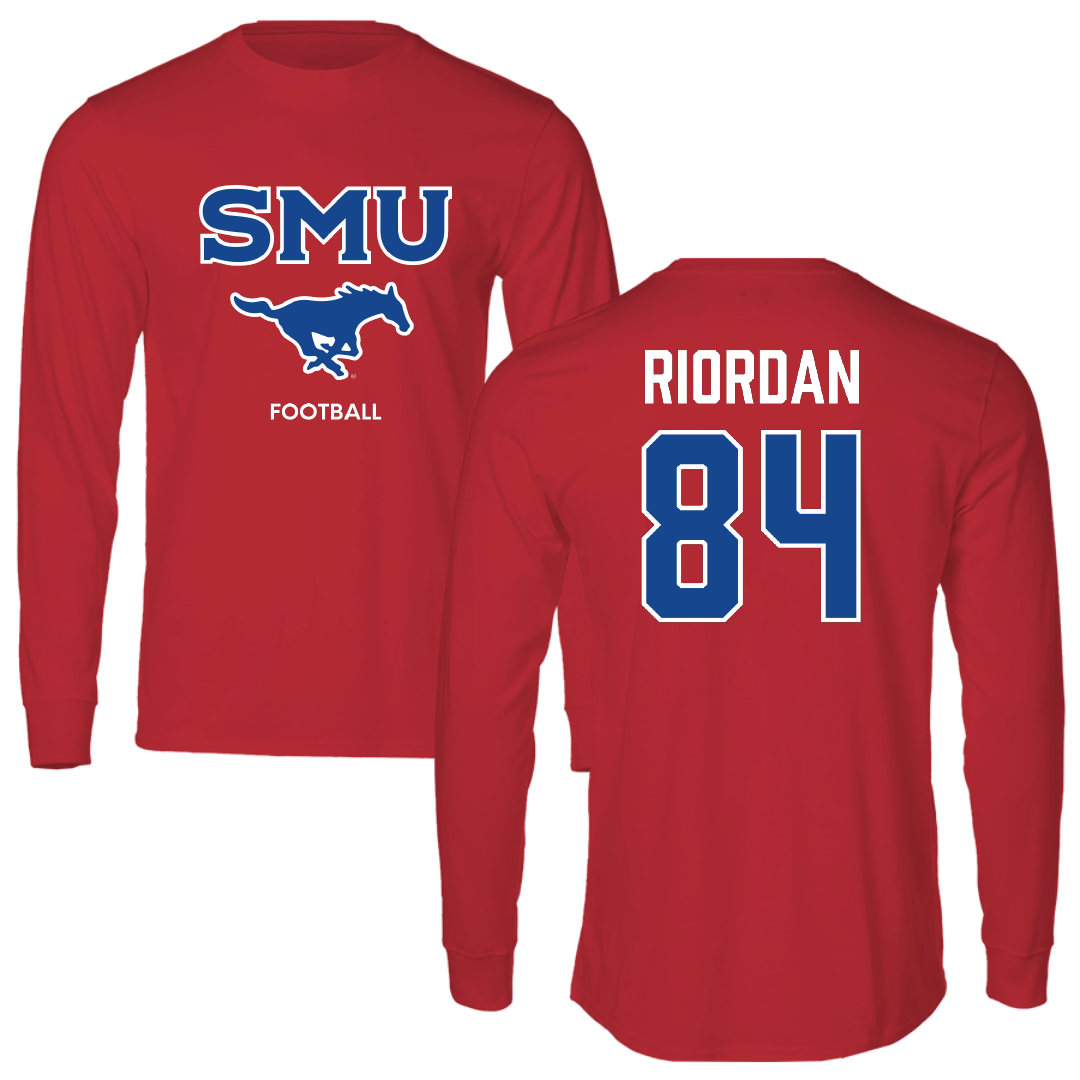 Southern Methodist University Football Red Performance Long Sleeve - #84 Tripp Riordan