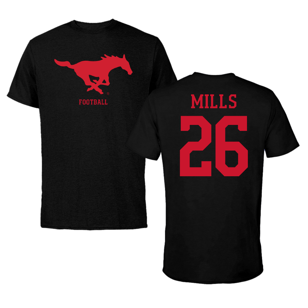 Southern Methodist University Football Black Performance Tee - #26 Keyshon Mills