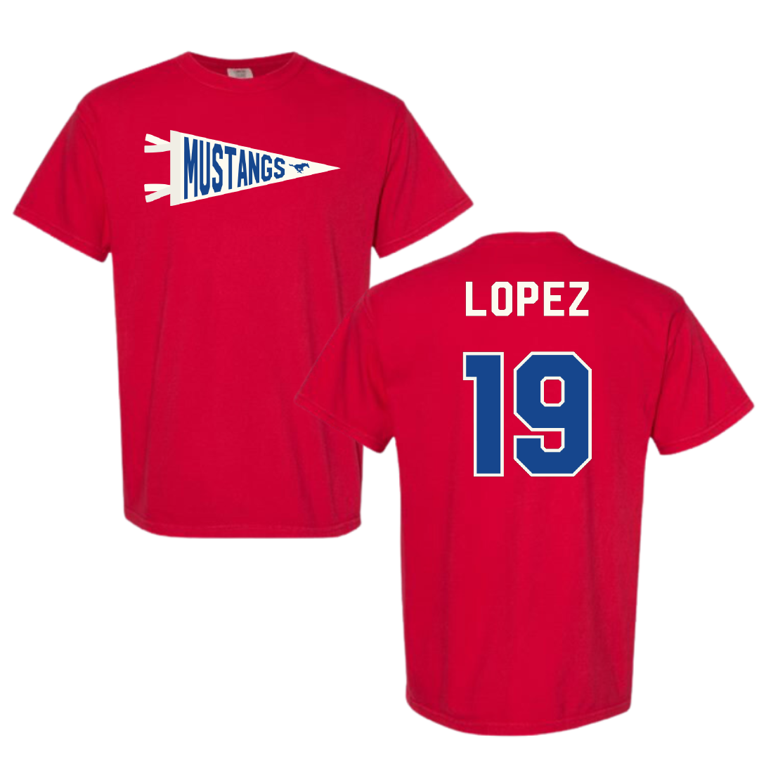 Southern Methodist University Soccer Red Pennant Comfort Colors Tee - #19 Milton Lopez