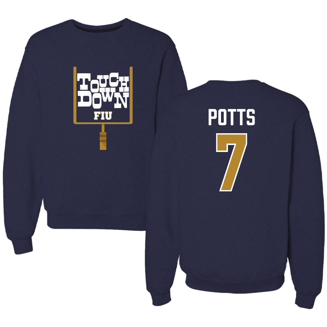 Florida International University Football Navy Touchdown Crewneck - #7 Jamal Potts