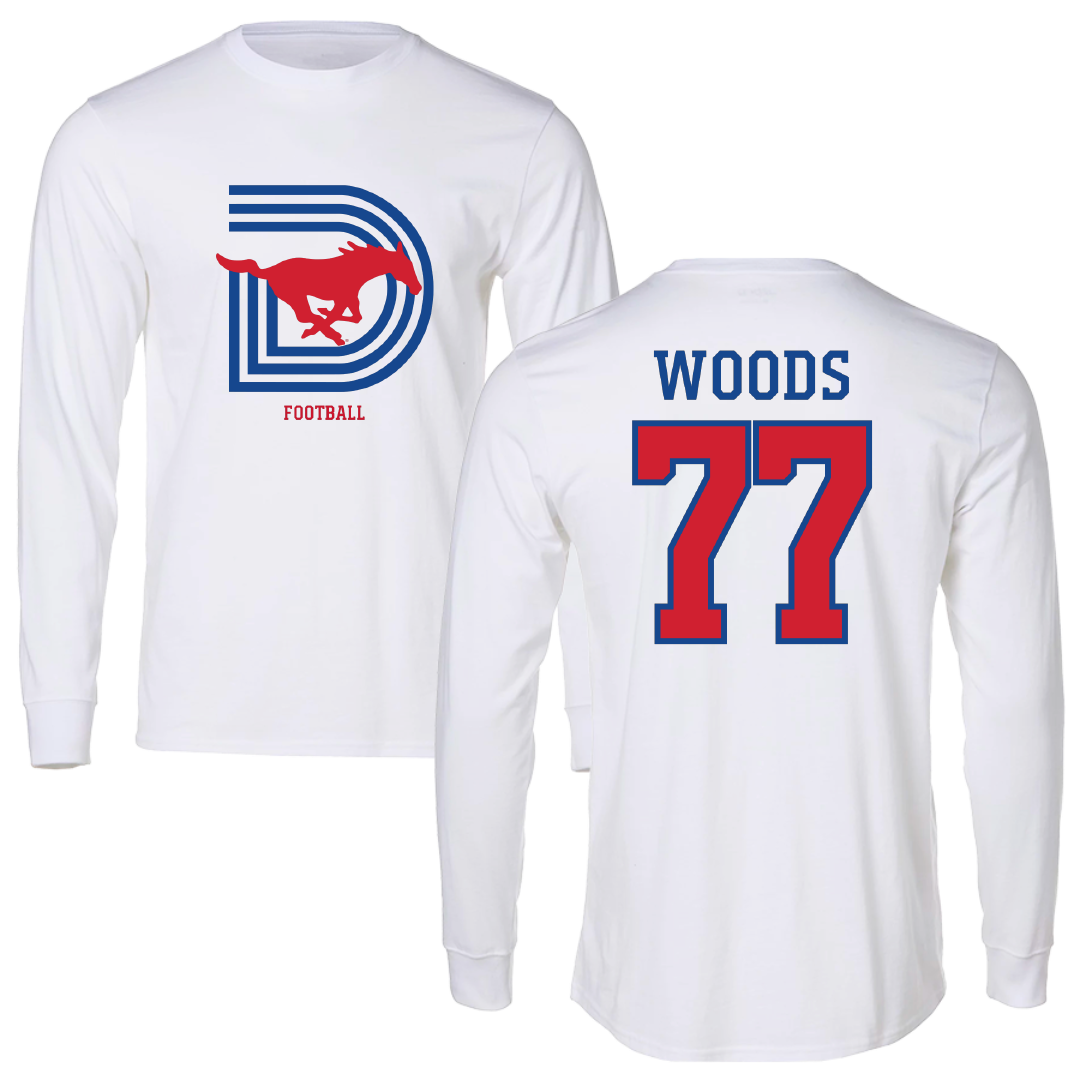 Southern Methodist University Football White Long Sleeve - #77 Alex Woods