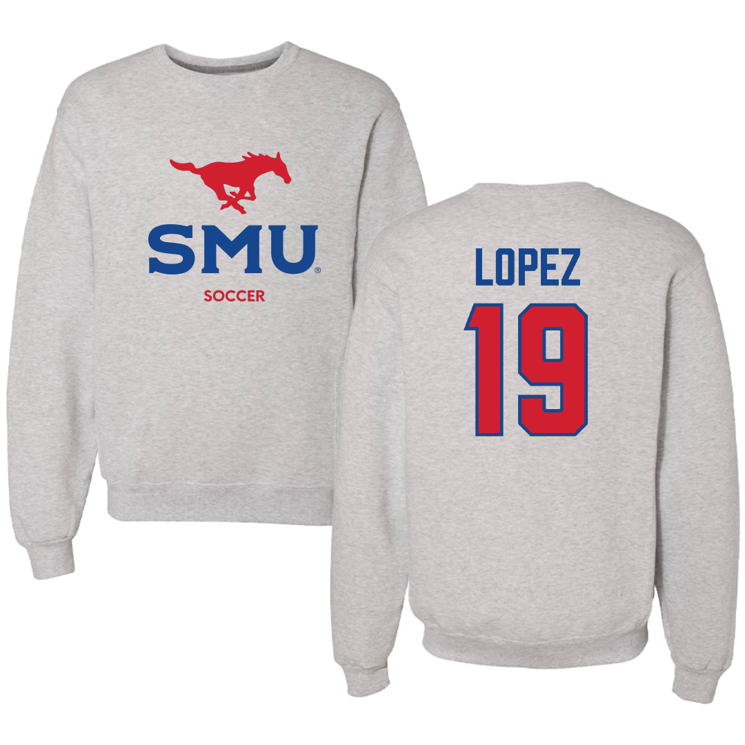 Southern Methodist University Soccer (M) Light Gray Crewneck - #19 Milton Lopez