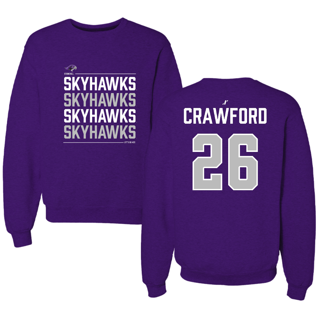 Stonehill College Football Purple General Crewneck - #26 Marcus Crawford