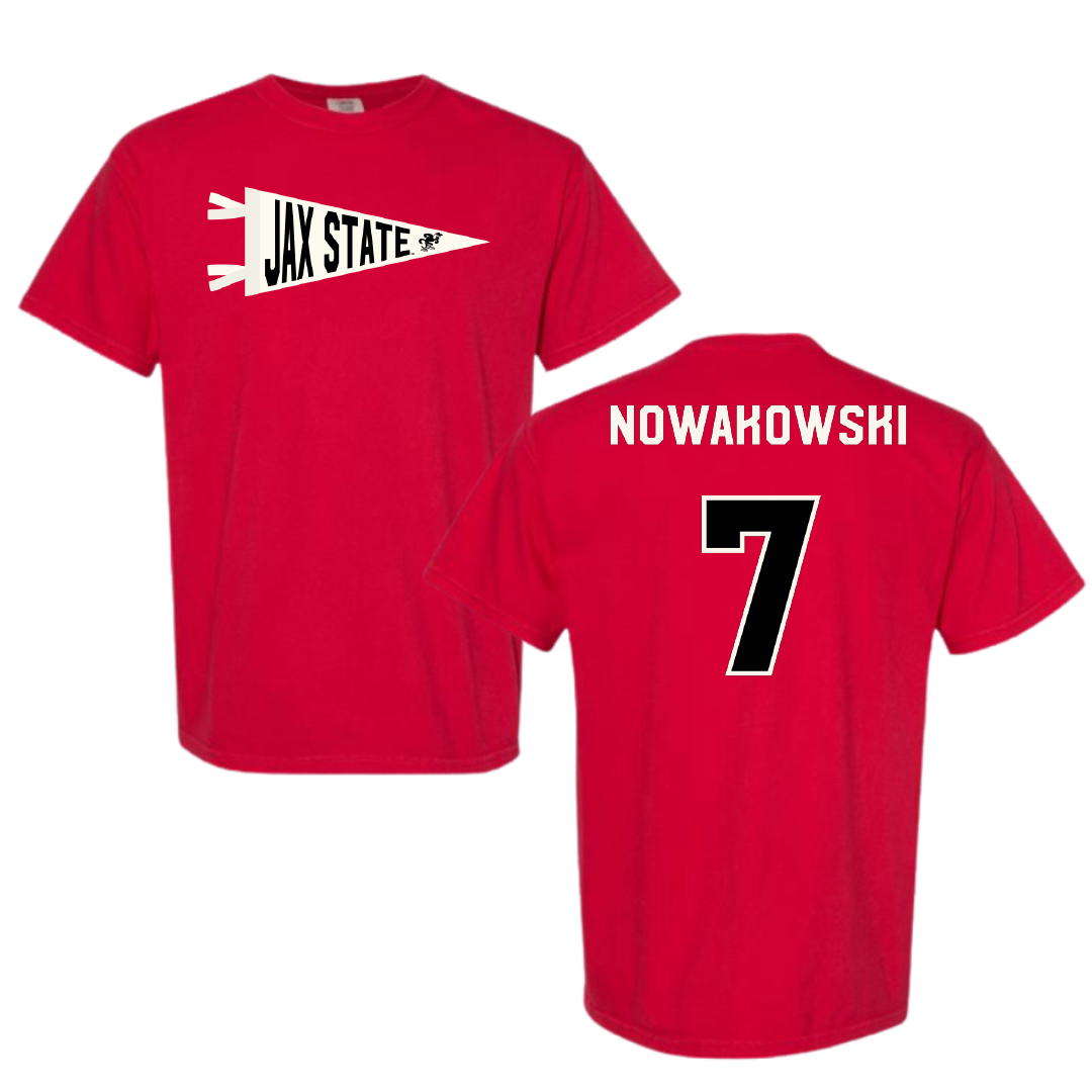 Jacksonville State University Softball Red Pennant Comfort Colors Tee - #7 Morgan Nowakowski