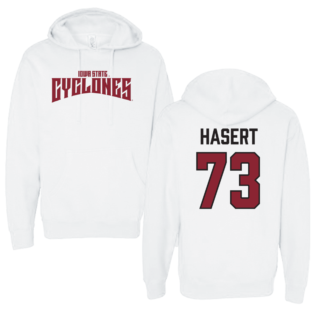 Iowa State University Football White Classic Hoodie - #73 Deylin Hasert