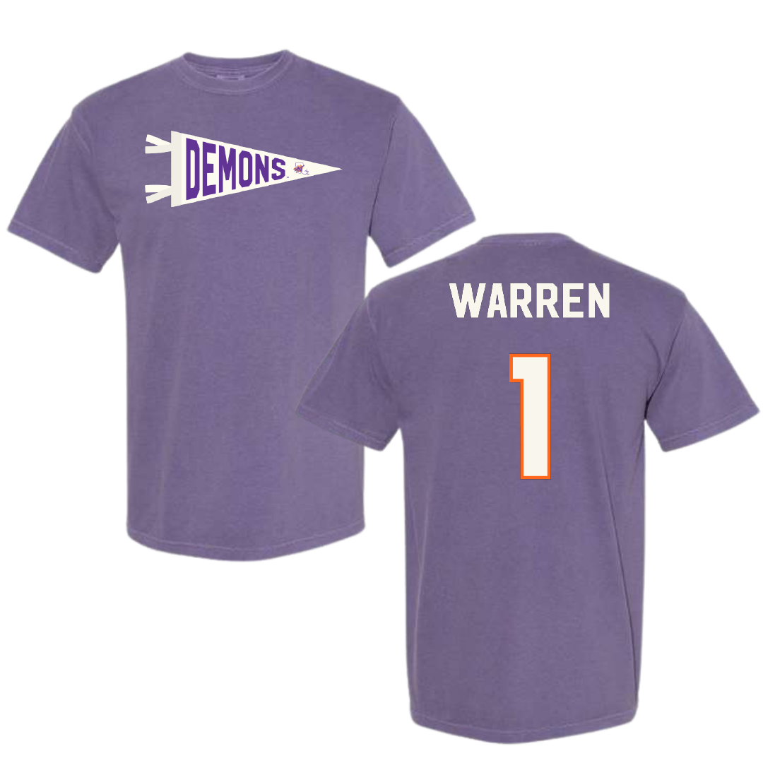 Northwestern State University Basketball Purple Pennant Comfort Colors Tee - #1 JT Warren