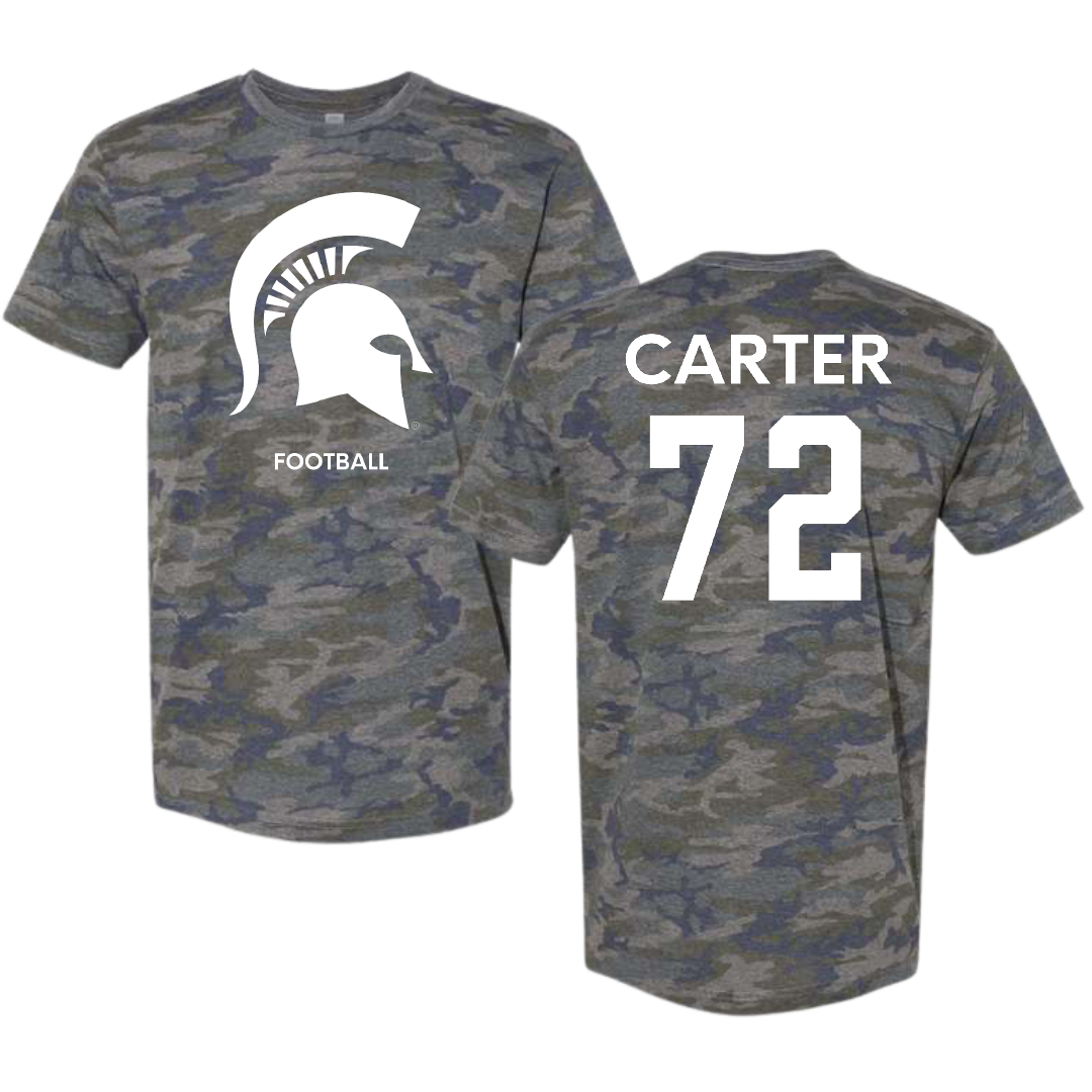 Michigan State University Football Vintage Camo Tee - #72 Caleb Carter