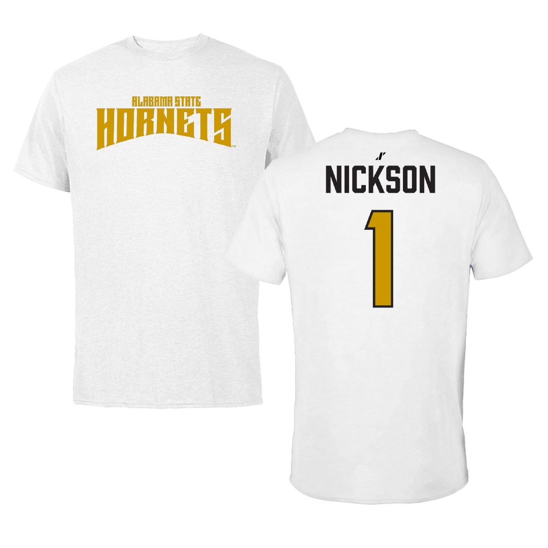 Alabama State University Football White Classic Tee - #1 Willie Nickson