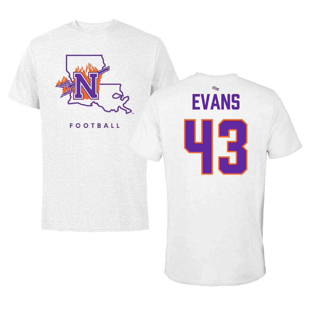Northwestern State University Football White Performance Tee - #43 Cooper Evans