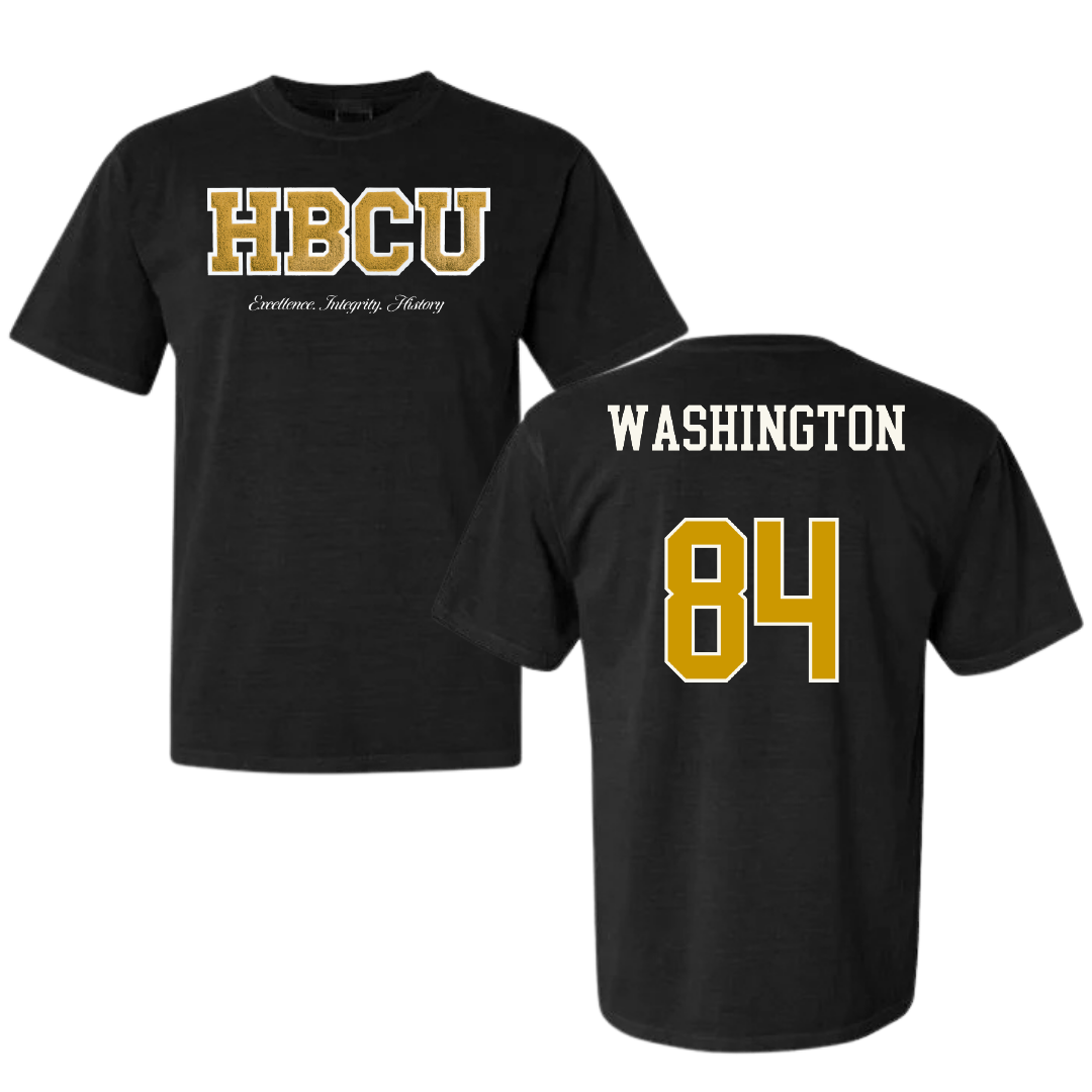 Alabama State University Football Black HBCU Varsity Comfort Colors Tee - #84 Joshua Washington