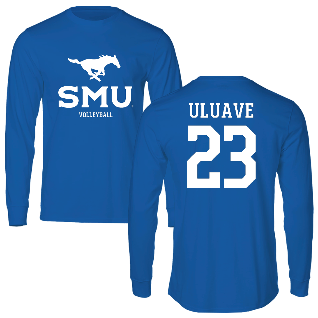 Southern Methodist University Volleyball (W) Blue Mascot Performance Long Sleeve - #23 Sina Uluave
