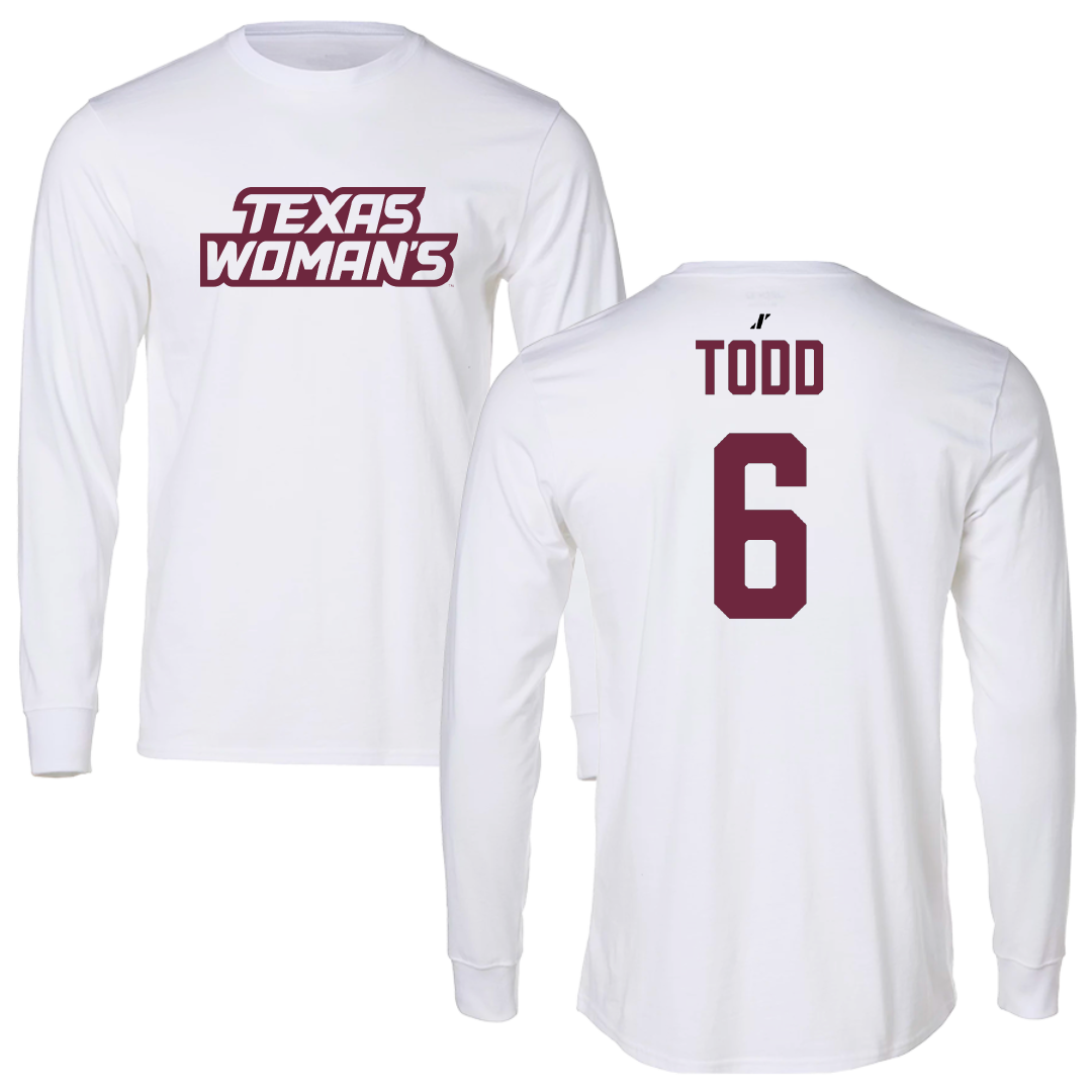 Texas Woman's University Softball White Long Sleeve - #6 Riley Todd