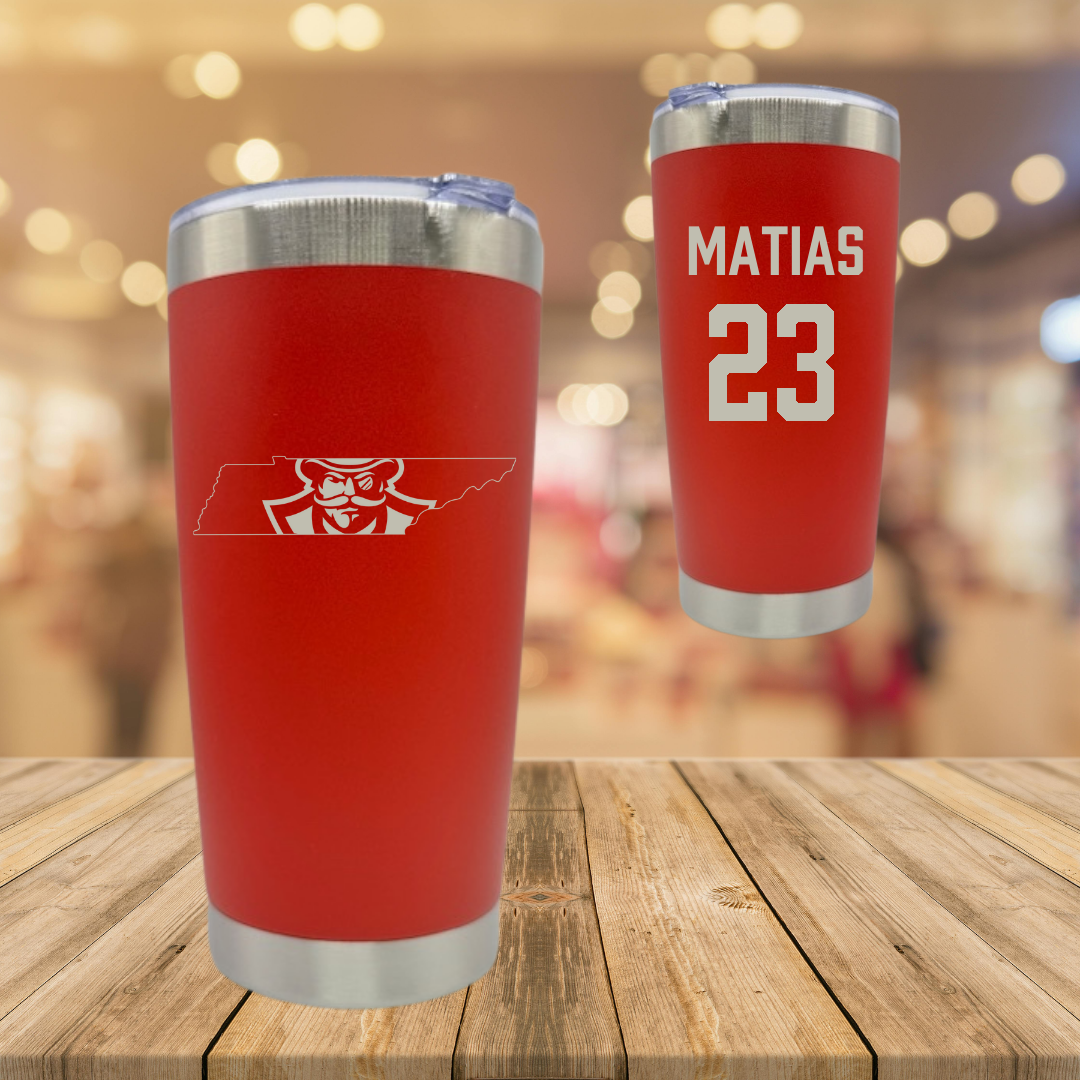 Austin Peay State University Baseball Red Stainless Steel Tumbler - #23 Andres Matias