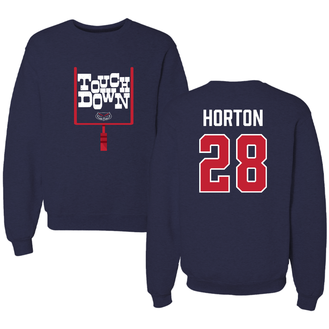 Florida Atlantic University Football Navy Touchdown Crewneck - #28 Zyere Horton