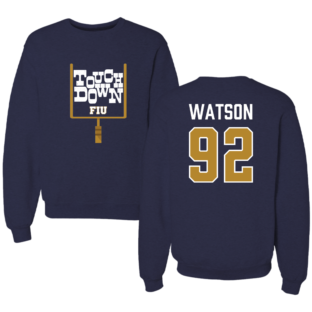 Florida International University Football Navy Touchdown Crewneck - #92 Nicholas Watson